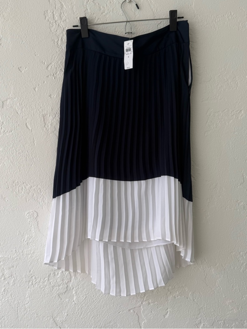 Ann Taylor Navy and White Pleated High-Low Skirt
